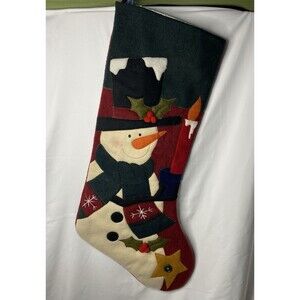 Christmas Stocking Patchwork Caroling Snowman in Top Hat w/ Candle 29” X-Long